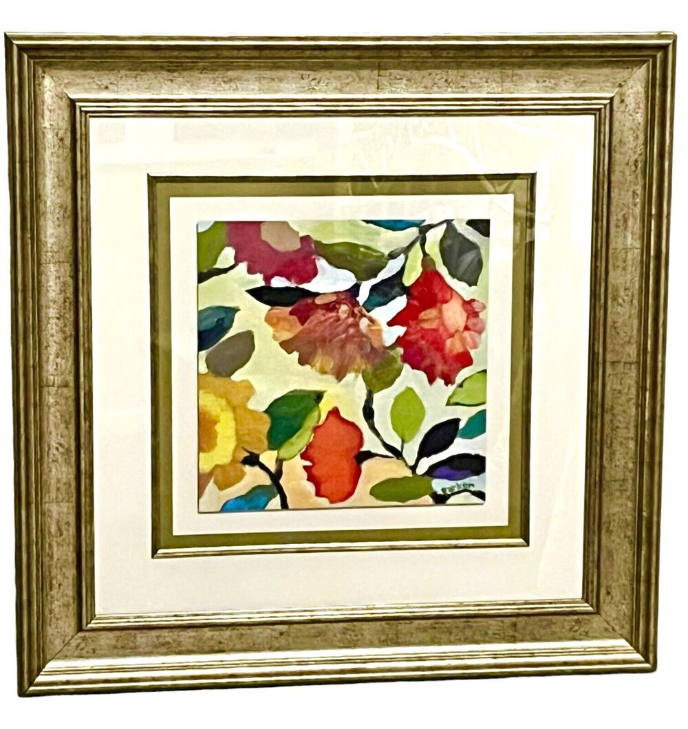 Kim Parker Flower Art 27x27 Gold Frame Floral Tile I Flowers Signed Wall Hanging